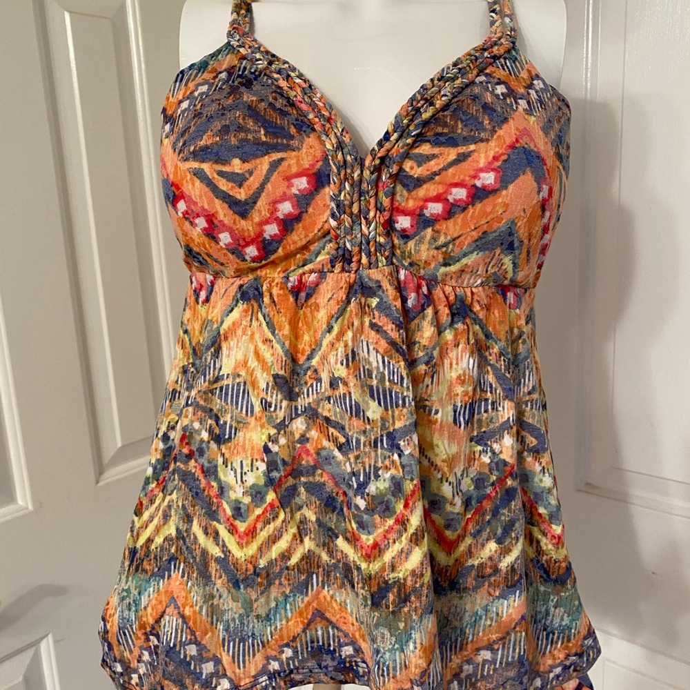 American Rag Bohemian Multicolor Padded Halter Top w/braided straps sz small